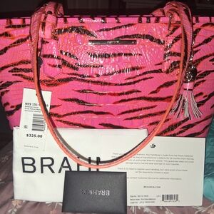 Brahmin Hot Pink and Black Tiger-Stripe Leather Tote